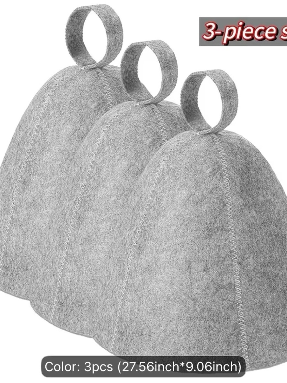Gray Felt Sauna Hat Trio with Hanging Loop
